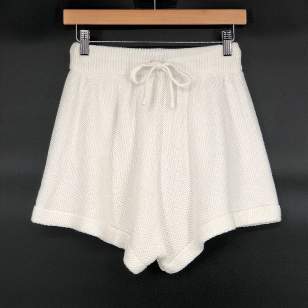 Beige Botany Women Knit Drawstring Lounge Shorts S White High Waisted Loungewear